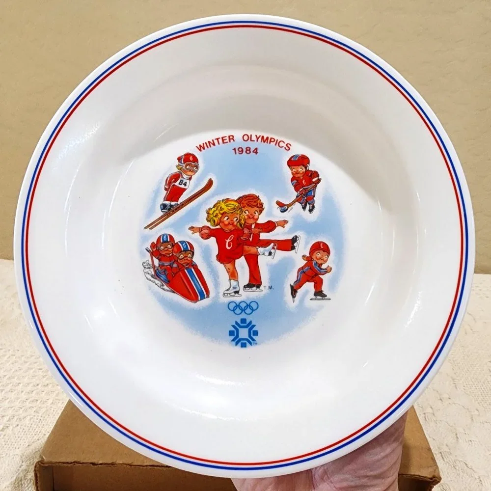 1984 NIB Corelle CAMPBELL'S KIDS Rim Soup Bowl - Winter Olympics in Sarajevo